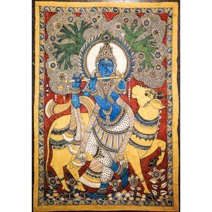 Authentic Vegetable Dye Indian God Print on Cotton Fabric